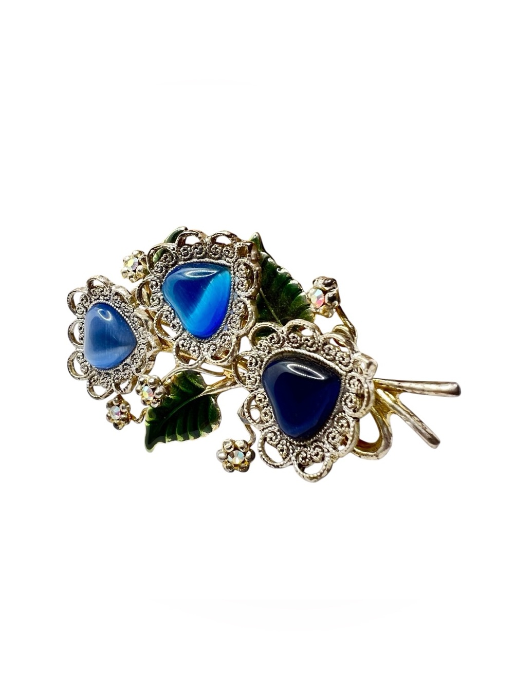 Vintage Kenneth Cole Brooch (KC) Signed Faux Moonglow Bouquet Blue Heart